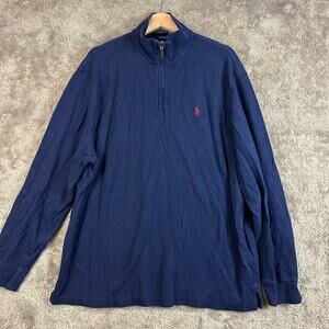 Polo Ralph Lauren Estate Rib 1/4 Zip Pullover Navy Blue Mock Neck Red Horse XL